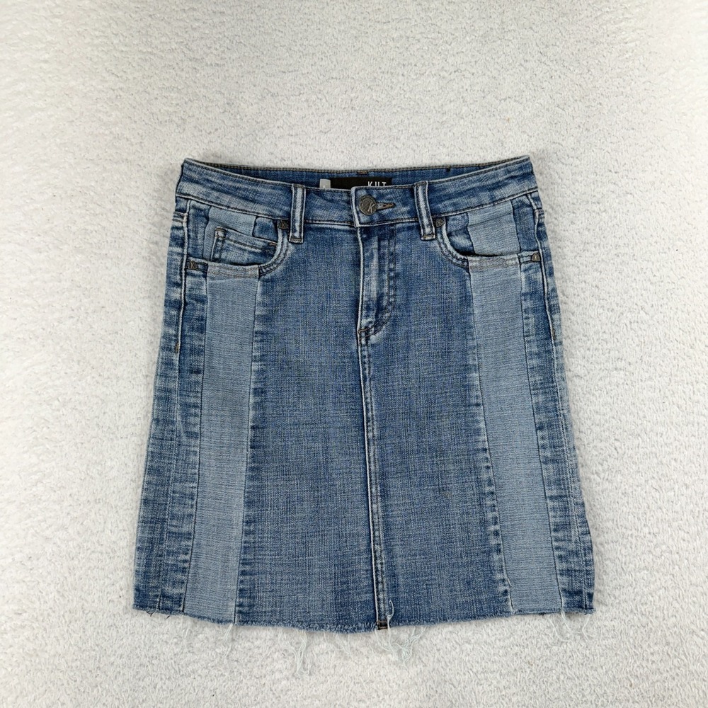 Kut from the Kloth Joey Denim Pencil Skirt 0 W26 Blue Short Stretch Mini Skirt